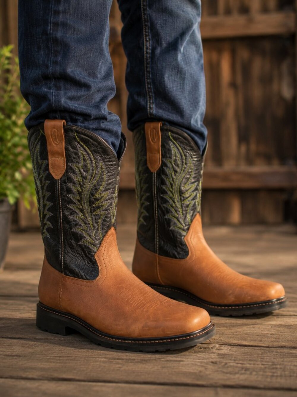 J.B. Dillon Cowboy Boots Mens 16 Black and Tan Leather JBRG202X